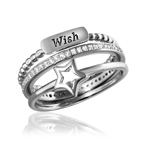 wholesale 925 Sterling Silver Rhodium Finish Triple Band WIshStarWedding Ring with CZ