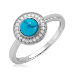 wholesale 925 Sterling Silver Rhodium Finish Turquoise Center Halo CZ Ring