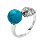 wholesale 925 Sterling Silver Rhodium Finish Turquoise Hook Ring
