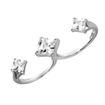 wholesale 925 Sterling Silver Rhodium Finish Two-Finger Open Ring with 3 CZ Accent Caps