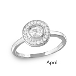 wholesale April 925 Sterling Silver Rhodium Finish Birthstone Halo Ring