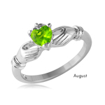 wholesale August 925 Sterling Silver Rhodium Finish Birthstone Claddagh Ring