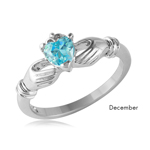 wholesale December 925 Sterling Silver Rhodium Finish Birthstone Claddagh Ring