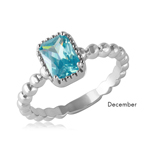 wholesale December 925 Sterling Silver Rhodium Finish Beaded Shank Birthstone Ring