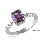 wholesale February 925 Sterling Silver Rhodium Finish Beaded Shank Birthstone Ring