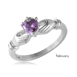 wholesale February 925 Sterling Silver Rhodium Finish Birthstone Claddagh Ring