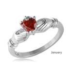wholesale January 925 Sterling Silver Rhodium Finish Birthstone Claddagh Ring