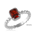 wholesale January 925 Sterling Silver Rhodium Finish Beaded Shank Birthstone Ring