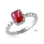 wholesale July 925 Sterling Silver Rhodium Finish Beaded Shank Birthstone Ring