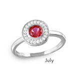wholesale July 925 Sterling Silver Rhodium Finish Birthstone Halo Ring