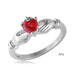 wholesale July 925 Sterling Silver Rhodium Finish Birthstone Claddagh Ring