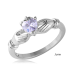 wholesale June 925 Sterling Silver Rhodium Finish Birthstone Claddagh Ring