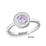 wholesale June 925 Sterling Silver Rhodium Finish Birthstone Halo Ring