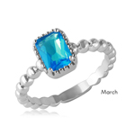 wholesale March 925 Sterling Silver Rhodium Finish Beaded Shank Birthstone Ring