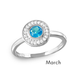 wholesale March 925 Sterling Silver Rhodium Finish Birthstone Halo Ring