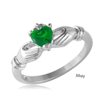 wholesale May 925 Sterling Silver Rhodium Finish Birthstone Claddagh Ring