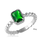 wholesale May 925 Sterling Silver Rhodium Finish Beaded Shank Birthstone Ring