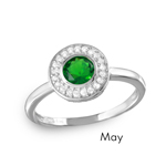 wholesale May 925 Sterling Silver Rhodium Finish Birthstone Halo Ring