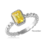 wholesale November 925 Sterling Silver Rhodium Finish Beaded Shank Birthstone Ring