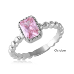 wholesale October 925 Sterling Silver Rhodium Finish Beaded Shank Birthstone Ring