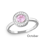 wholesale October 925 Sterling Silver Rhodium Finish Birthstone Halo Ring