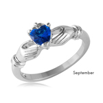 wholesale September 925 Sterling Silver Rhodium Finish Birthstone Claddagh Ring