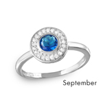 wholesale September 925 Sterling Silver Rhodium Finish Birthstone Halo Ring