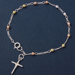 wholesale sterling silver Rhodium 3 tone Rosary Cross Bracelet