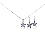 wholesale 925 sterling silver black & star hook earring & dangling necklace set