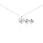 wholesale 925 sterling silver open heart outline stud earring & necklace set