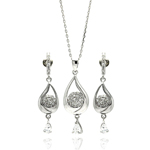 wholesale 925 sterling silver teardrop dangling stud earring & dangling necklace set