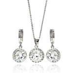 wholesale 925 sterling silver round cluster hanging hook earring & necklace set