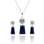 wholesale 925 sterling silver round blue rectangular dangling stud earring & dangling necklace set
