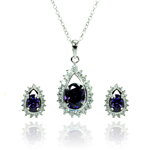 wholesale 925 sterling silver purple teardrop cluster stud earring & necklace set