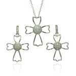 wholesale 925 sterling silver micro pave cross outline danlgling stud earring & necklace set