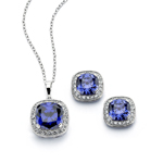 wholesale 925 sterling silver cluster blue square stud earring & necklace set