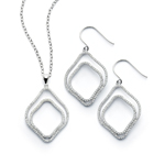 wholesale 925 sterling silver double diamond shaped outline hook earring & necklace set