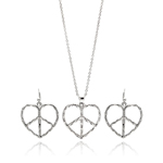 wholesale 925 sterling silver open peace sign heart dangling hook earring & necklace set