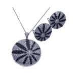 wholesale 925 sterling silver black & sun flower stud earring & necklace set