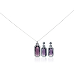 wholesale 925 sterling silver purple rectangle dangling stud earring & necklace set