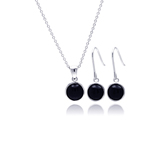 wholesale 925 sterling silver round black onyx dangling hook earring & necklace set