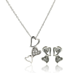 wholesale 925 sterling silver multiple open heart dangling stud earring & necklace set