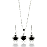 wholesale 925 sterling silver flower black round dangling lever back stud earring & necklace set