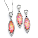 wholesale 925 sterling silver pink dangling stud earring & necklace set