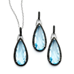 wholesale 925 sterling silver black rhodium plated blue teardrop dangling stud earring & necklace se