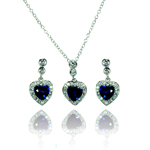 wholesale 925 sterling silver round & heart shaped & blue dangling stud earrings & necklace set