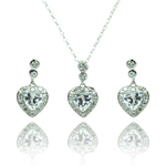 wholesale 925 sterling silver round & heart shaped dangling stud earring & necklace set