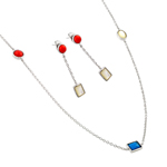 wholesale 925 sterling silver turquoise coral white abalone shell earring & necklace set