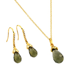 wholesale 925 sterling silver gold plated green teardrop hook earring & necklace set