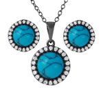 wholesale 925 sterling silver black rhodium turquoise center stone halo set